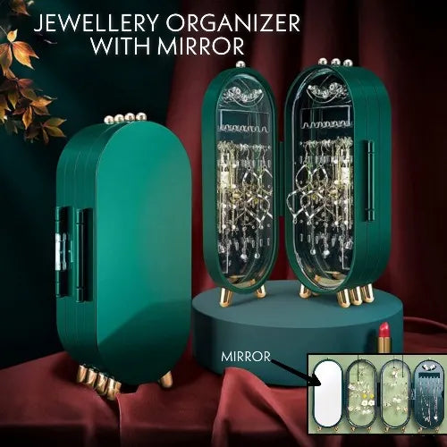 Elegant Folding Screen Jewelry Box with Mirror - Jewelry Organizer for Earrings, Necklaces, Bracelets (Random Color)