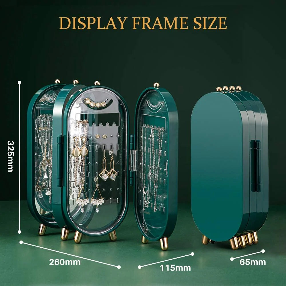 Elegant Folding Screen Jewelry Box with Mirror - Jewelry Organizer for Earrings, Necklaces, Bracelets (Random Color)