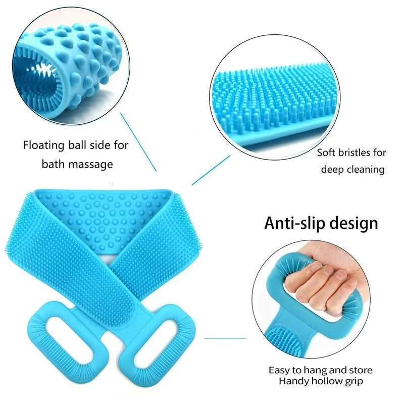 Silicone Body Scrubber Belt – Dual-Sided Bath & Massage Brush (Random Color) | Pack Of 2