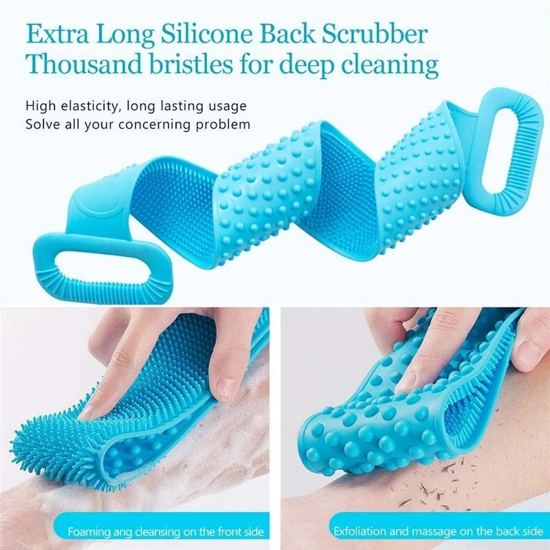 Silicone Body Scrubber Belt – Dual-Sided Bath & Massage Brush (Random Color) | Pack Of 2