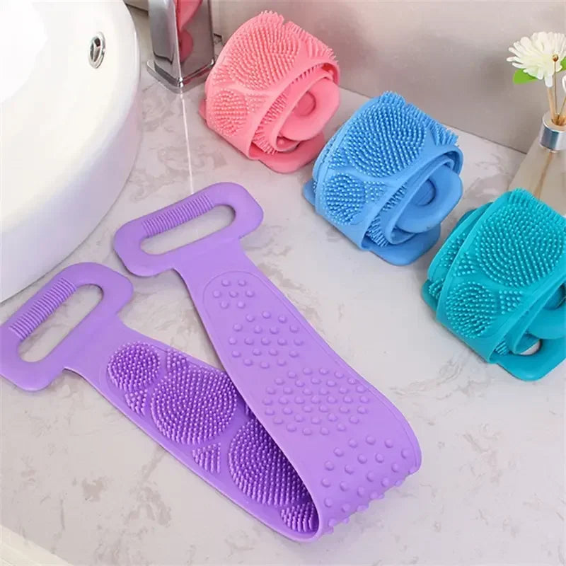 Silicone Body Scrubber Belt – Dual-Sided Bath & Massage Brush (Random Color) | Pack Of 2