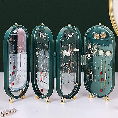 Elegant Folding Screen Jewelry Box with Mirror - Jewelry Organizer for Earrings, Necklaces, Bracelets (Random Color)