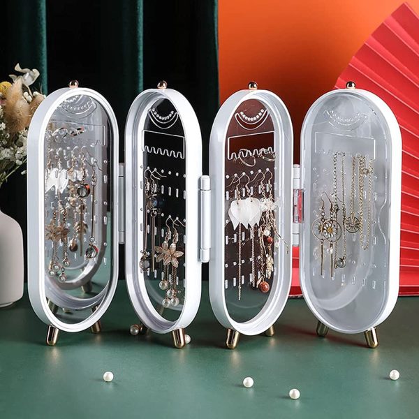 Elegant Folding Screen Jewelry Box with Mirror - Jewelry Organizer for Earrings, Necklaces, Bracelets (Random Color)