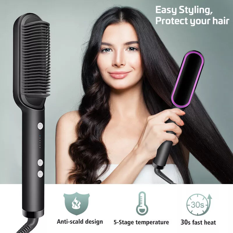 Electric Hair Straightening Brush - HQT-909B (Random Color) | Easy Styling |