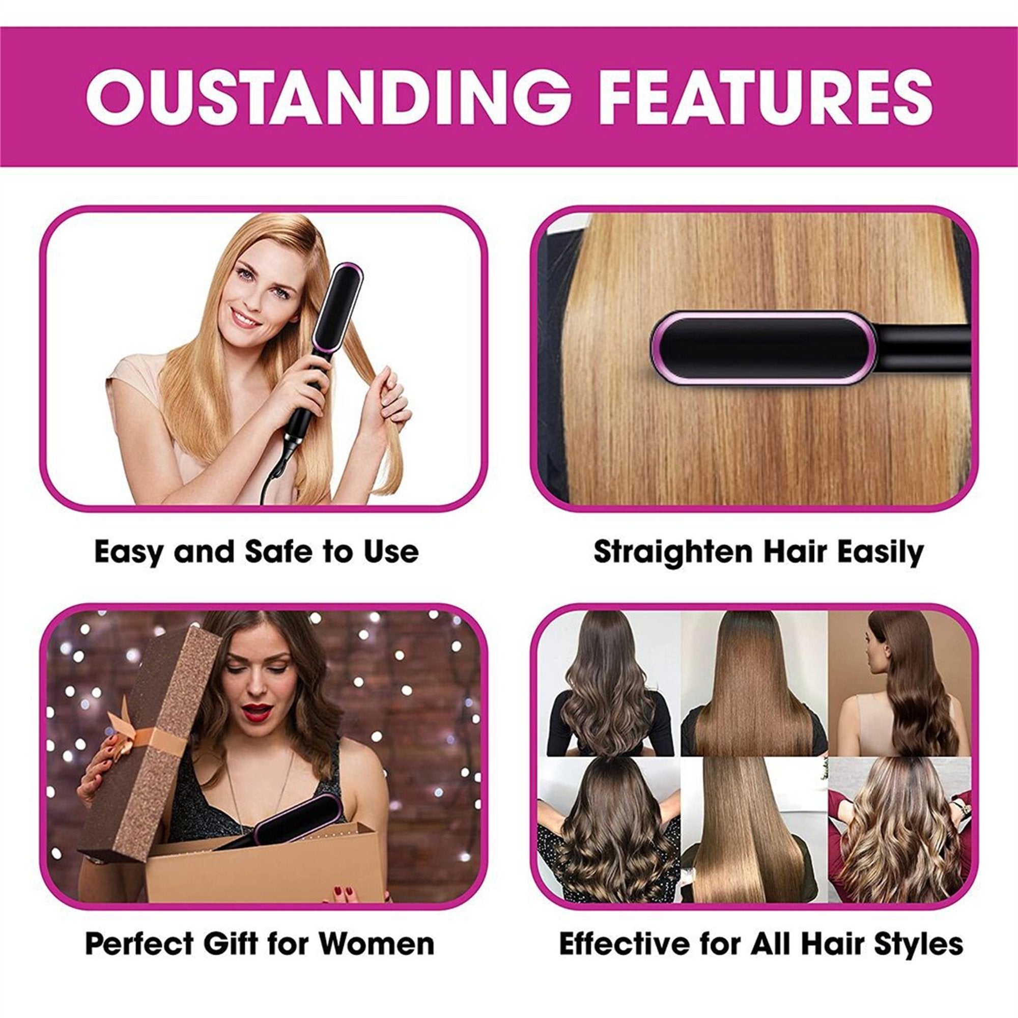 Electric Hair Straightening Brush - HQT-909B (Random Color) | Easy Styling |